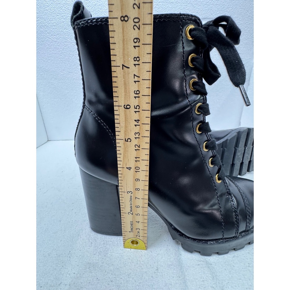 Uterque Lace Up Combat Boots Womens 37 Black Block Heel Lug Sole Zip - Picture 5 of 15